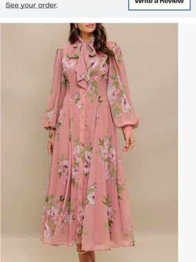 Blush Pink Floral Bow-Tie Maxi Dress